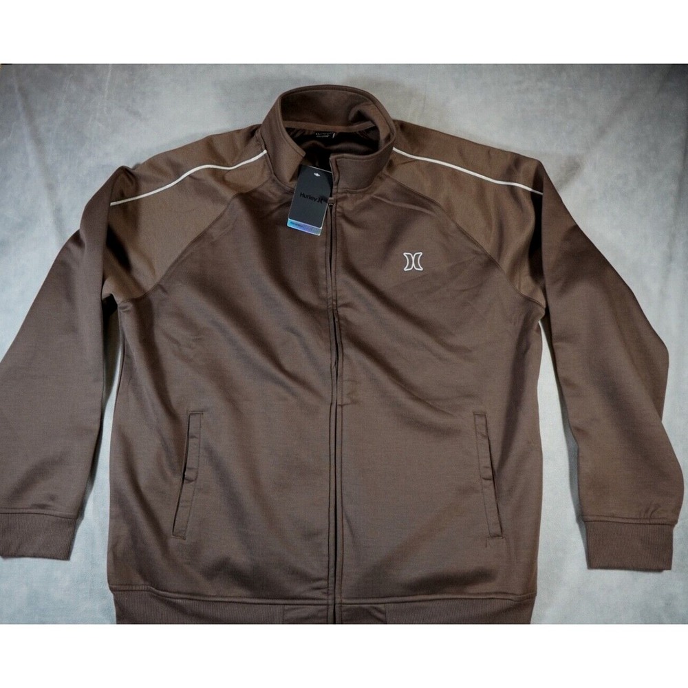 NWT Hurley Men's Size XL Full Zip Fleece Long Sleeve Brown Pockets‎